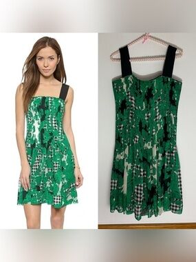 Diane von Furstenberg Karlyn green floral gingham silk dress size 6 ALTERED